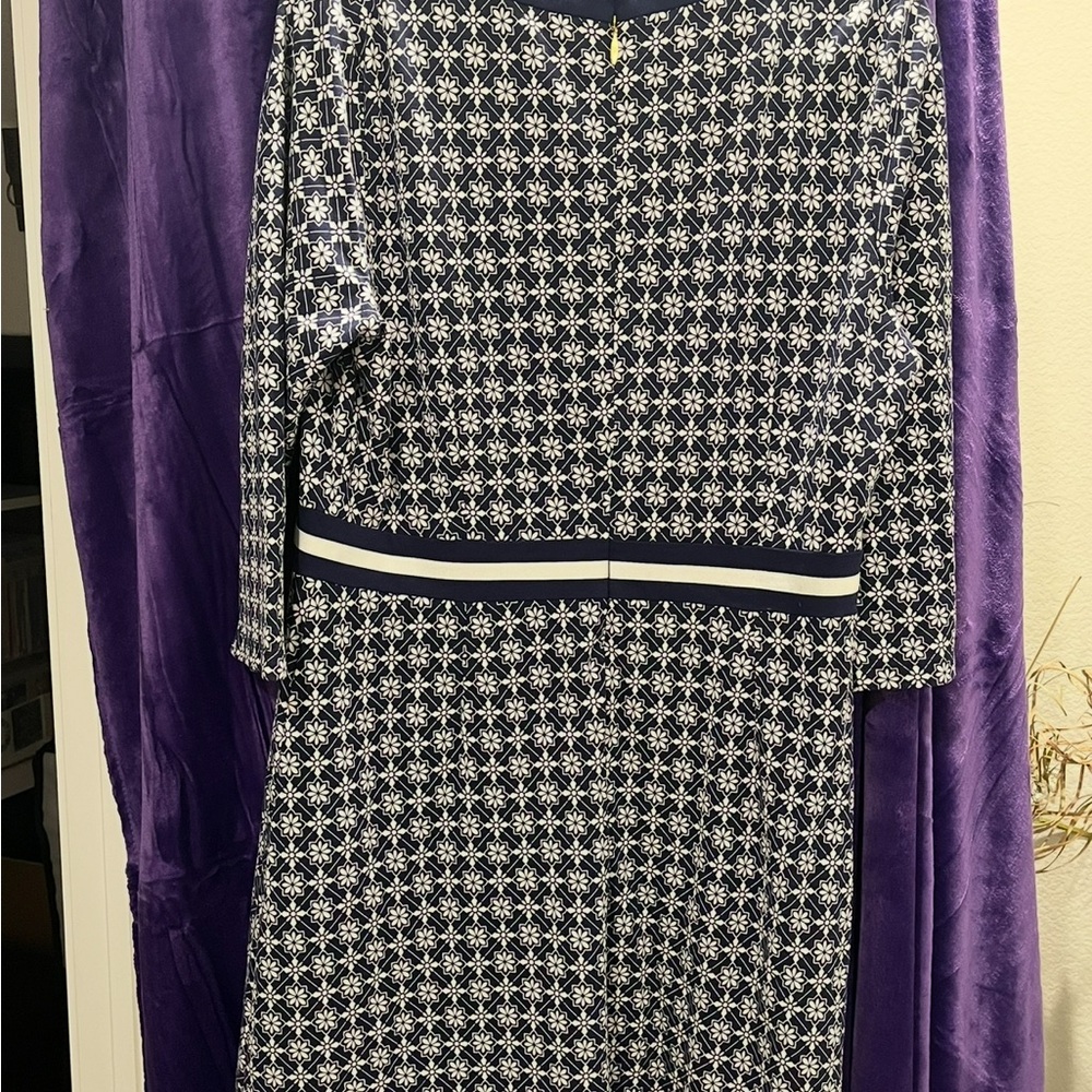 Draper James Elegant Navy and White Patterned Dress